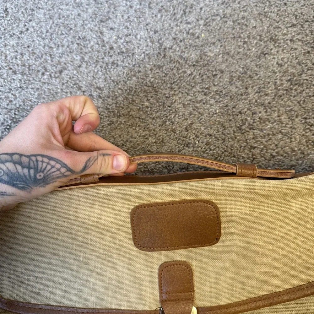 Vintage Charles Revson Attache Briefcase by Ultima II Beige‎ Brown Woven Canvas